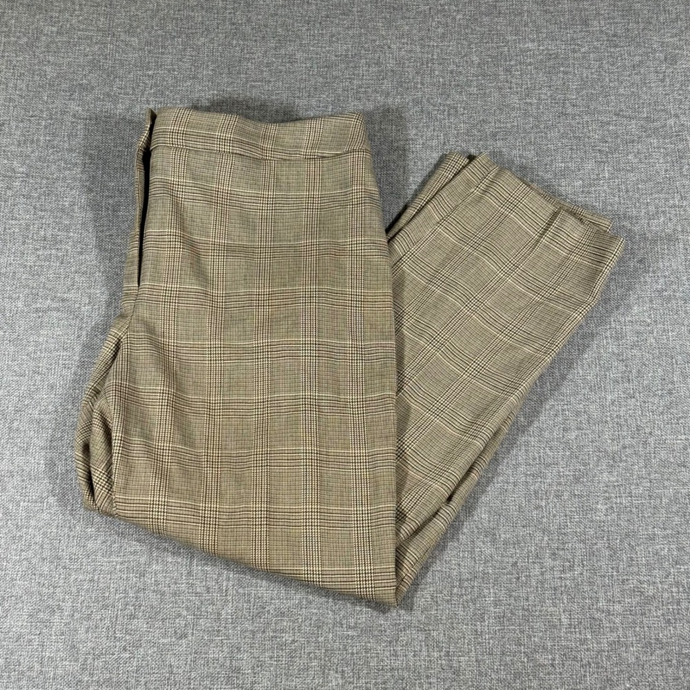Calvin Klein Slim Fit Trousers Womens 14 Brown Plaid Dark Academia Career Pants